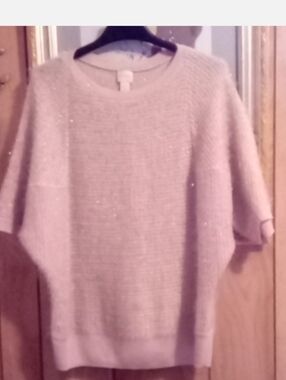 Soft Pink Sparkle Women's Short-Sleeve Sweater